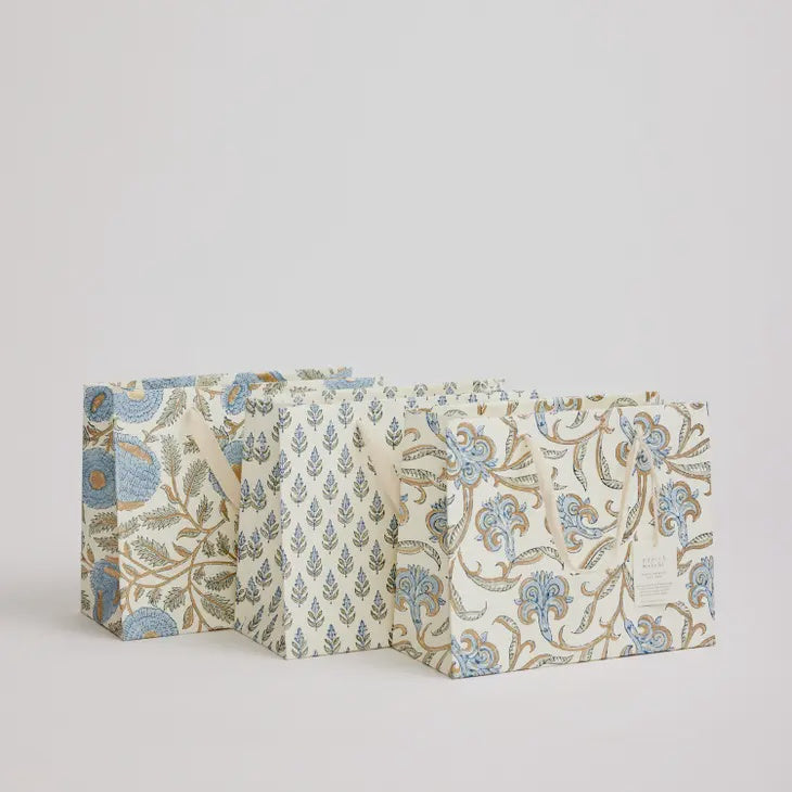 Paper Mirchi Homewares Paper Mirchi Hand Block Printed Medium Gift Bag Blue Stone