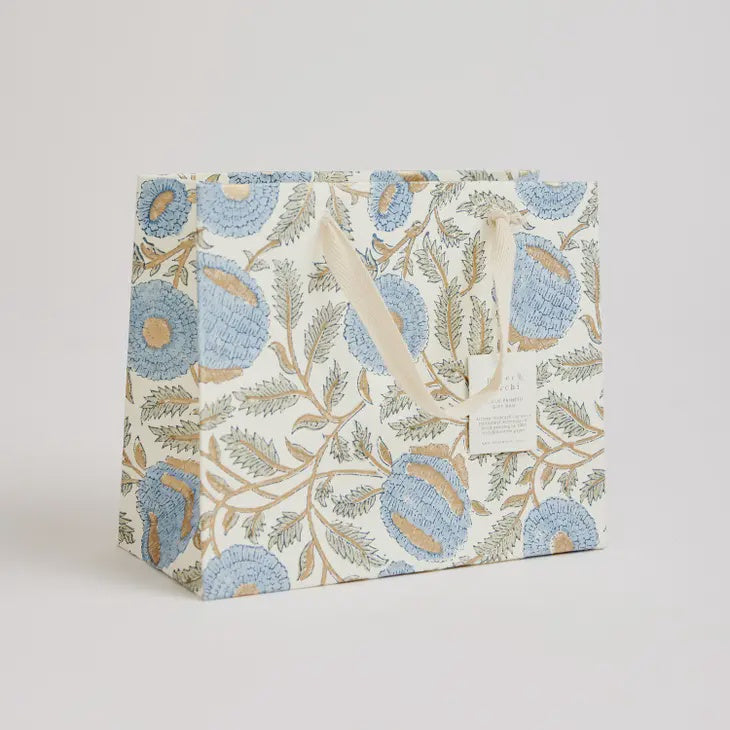 Paper Mirchi Homewares Paper Mirchi Hand Block Printed Medium Gift Bag Blue Stone