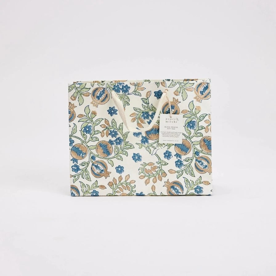 Paper Mirchi Homewares Paper Mirchi Hand Block Printed Medium Gift Bag Indigo