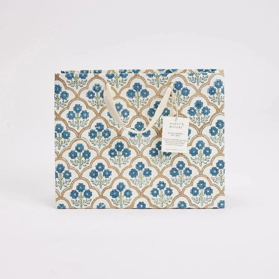 Load image into Gallery viewer, Paper Mirchi Homewares Paper Mirchi Hand Block Printed Medium Gift Bag Indigo
