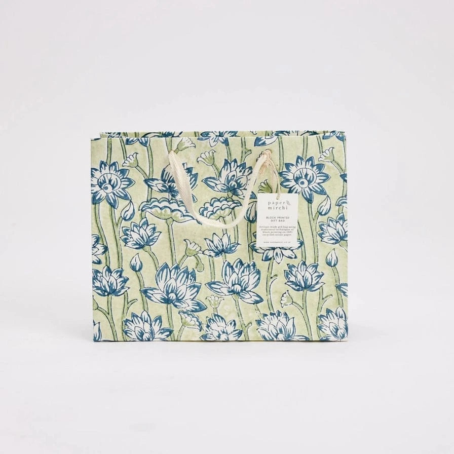 Paper Mirchi Homewares Paper Mirchi Hand Block Printed Medium Gift Bag Indigo