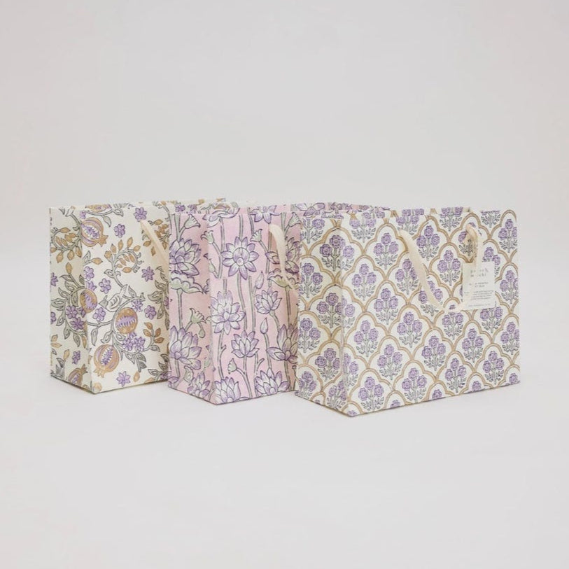 Paper Mirchi Homewares Paper Mirchi Hand Block Printed Medium Gift Bag Lavender