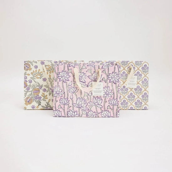 Paper Mirchi Homewares Paper Mirchi Hand Block Printed Medium Gift Bag Lavender