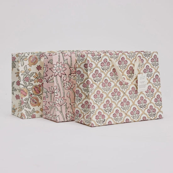 Paper Mirchi Homewares Paper Mirchi Hand Block Printed Medium Gift Bag Pink Earth