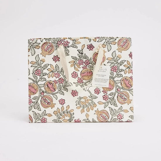 Load image into Gallery viewer, Paper Mirchi Homewares Paper Mirchi Hand Block Printed Medium Gift Bag Pink Earth
