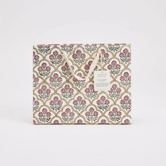 Load image into Gallery viewer, Paper Mirchi Homewares Paper Mirchi Hand Block Printed Medium Gift Bag Pink Earth

