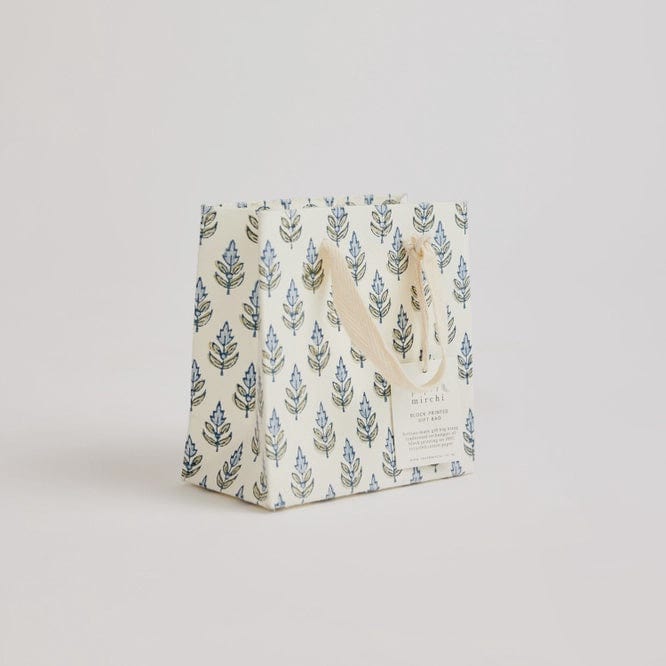 Paper Mirchi Homewares Paper Mirchi Hand Block Printed Small Gift Bag Blue Stone