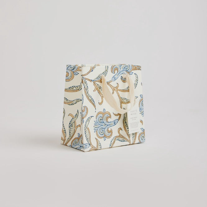 Paper Mirchi Homewares Paper Mirchi Hand Block Printed Small Gift Bag Blue Stone