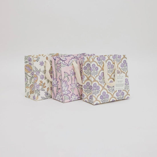 Paper Mirchi Homewares Paper Mirchi Hand Block Printed Small Gift Bag Lavender