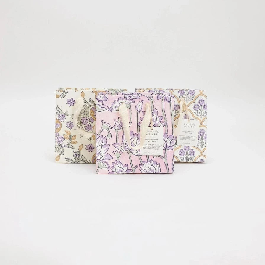 Paper Mirchi Homewares Paper Mirchi Hand Block Printed Small Gift Bag Lavender