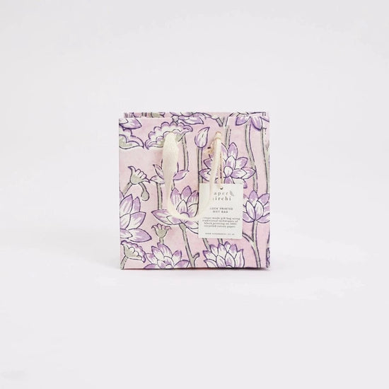 Paper Mirchi Homewares Paper Mirchi Hand Block Printed Small Gift Bag Lavender