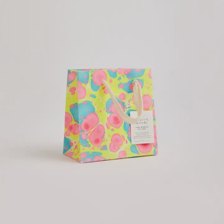 Paper Mirchi Homewares Paper Mirchi Hand Block Printed Small Gift Bag Neon