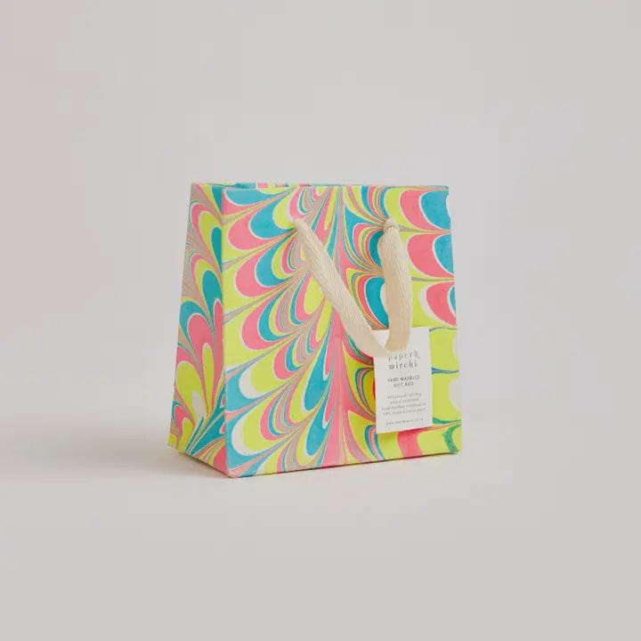 Paper Mirchi Homewares Paper Mirchi Hand Block Printed Small Gift Bag Neon