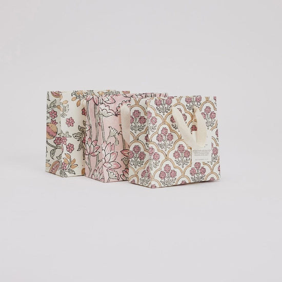 Paper Mirchi Homewares Paper Mirchi Hand Block Printed Small Gift Bag Pink Earth