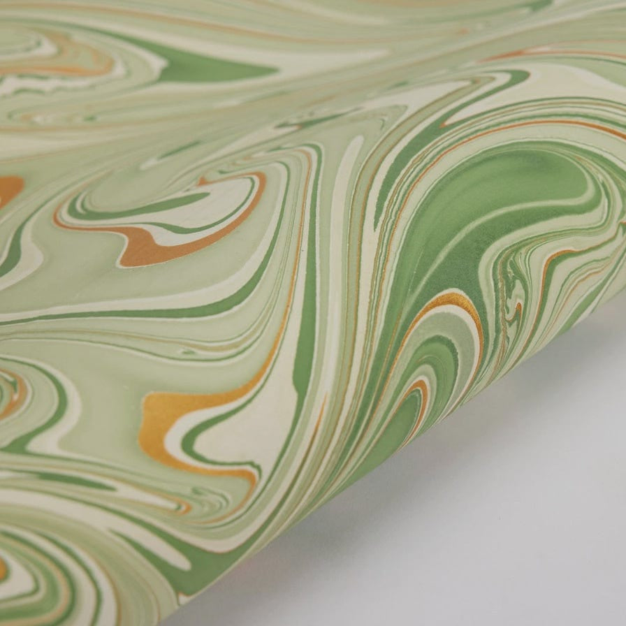 Paper Mirchi Homewares Paper Mirchi Hand Marbled Wrapping Paper Sheets Waves Matcha