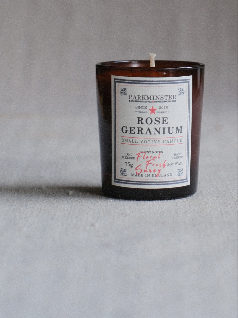 Parkminster Rose Geranium Votive Soy Wax Candle - Precious Sparkle