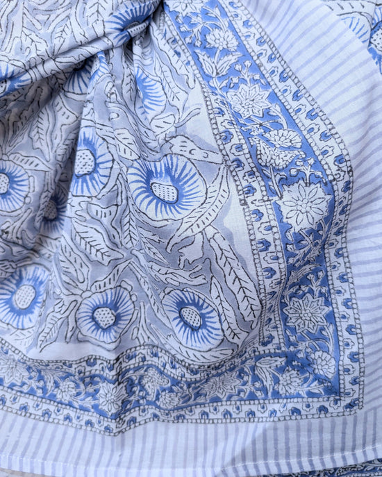 Load image into Gallery viewer, precious sparkle Accessories Blue Floral Stripe Block Print Scarf Sarong
