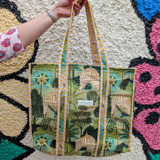 precious sparkle Accessories Cotton Quilted Indian Tote Bag Green Scenic
