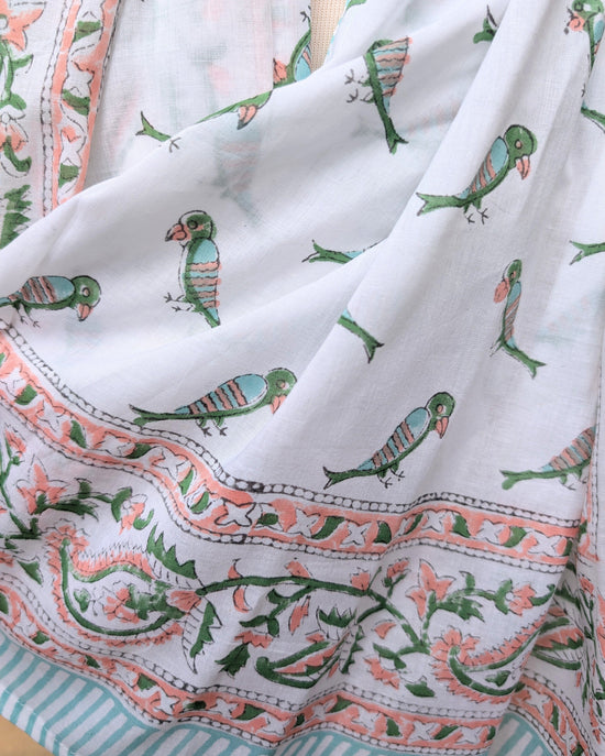 precious sparkle Accessories Peach Blue Parrot Block Print Scarf Sarong