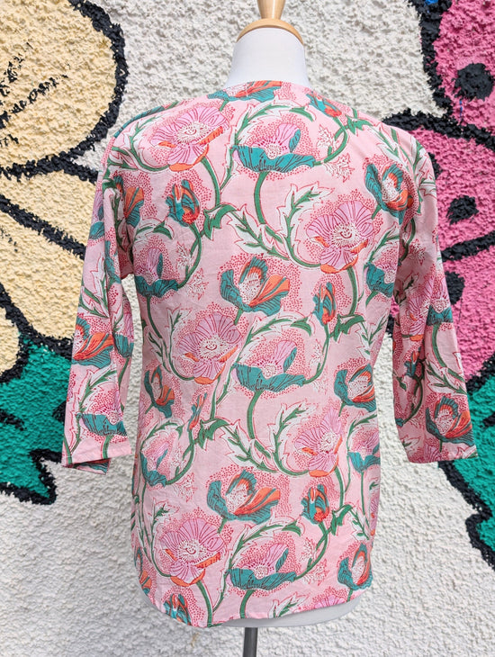 precious sparkle Fashion Peach Floral Block Print Cotton Blouse