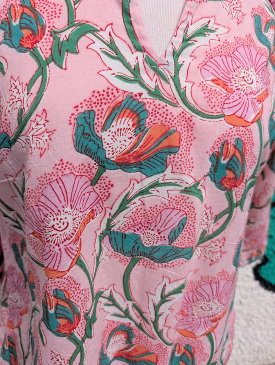 precious sparkle Fashion Peach Floral Block Print Cotton Blouse