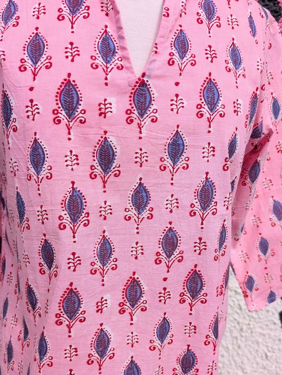 precious sparkle Fashion Pink Blue Motif Block Print Cotton Blouse