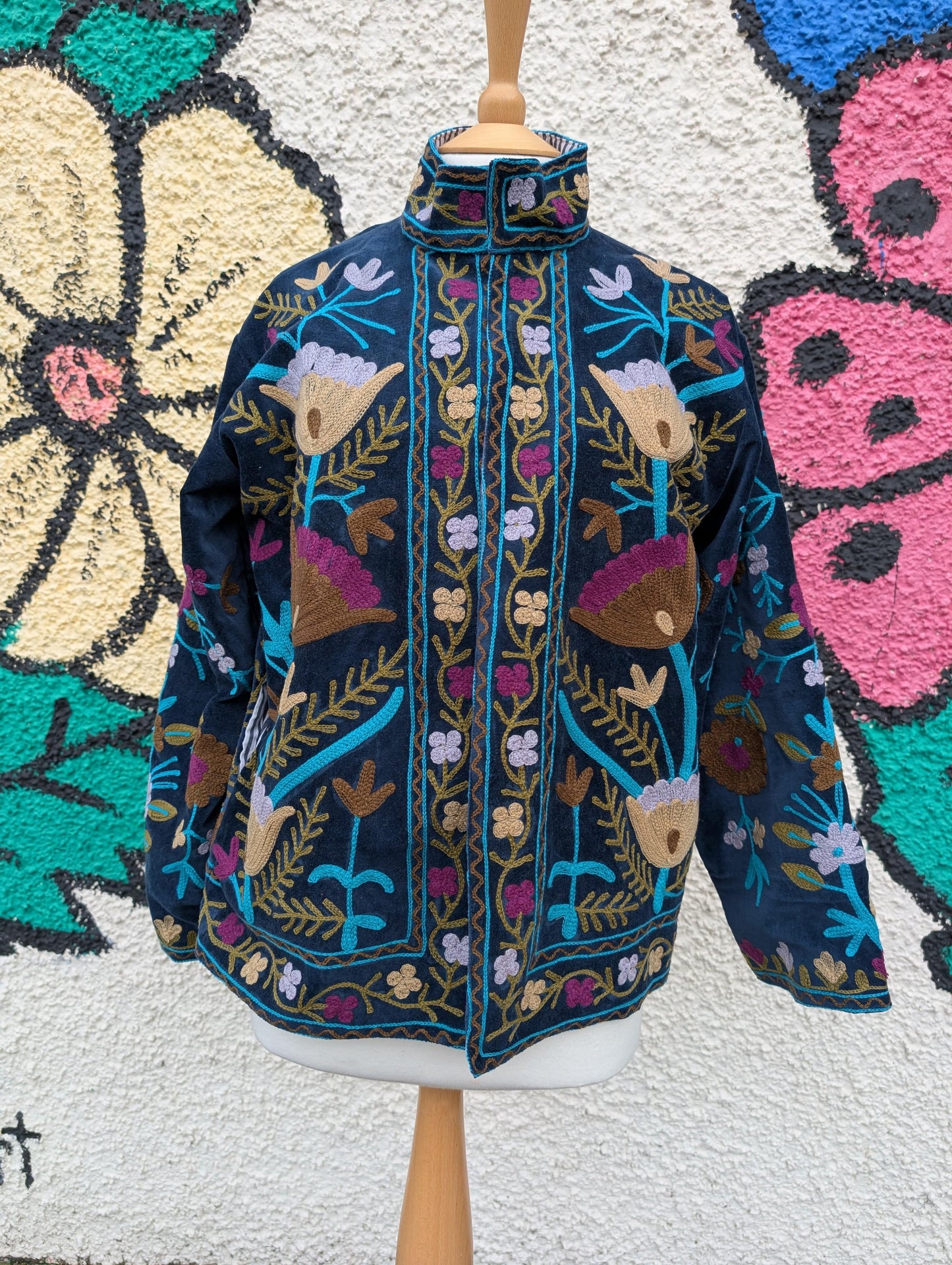 precious sparkle Fashion Romy Velvet Suzani Embroidered Ladies Jacket Teal