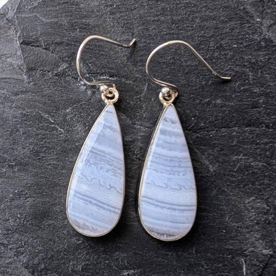 precious sparkle Jewellery Blue Lace Agate Sterling Teardrop Earrings