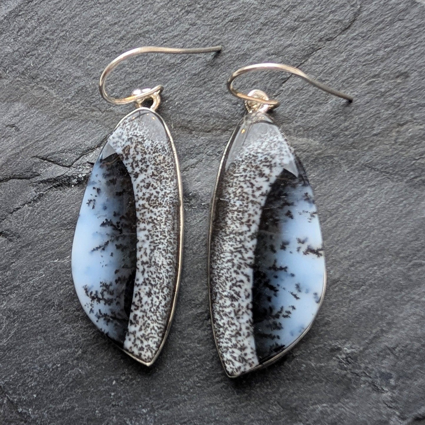 precious sparkle Jewellery Dendritic Opal Freeform Sterling Earrings