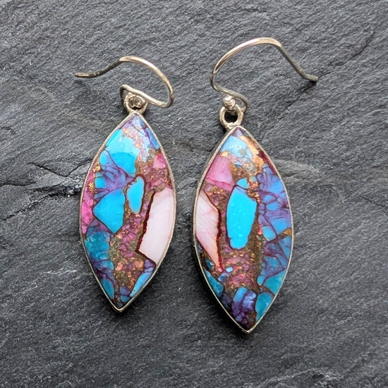 precious sparkle Jewellery Pink Copper Turquoise Marquis Sterling Earrings