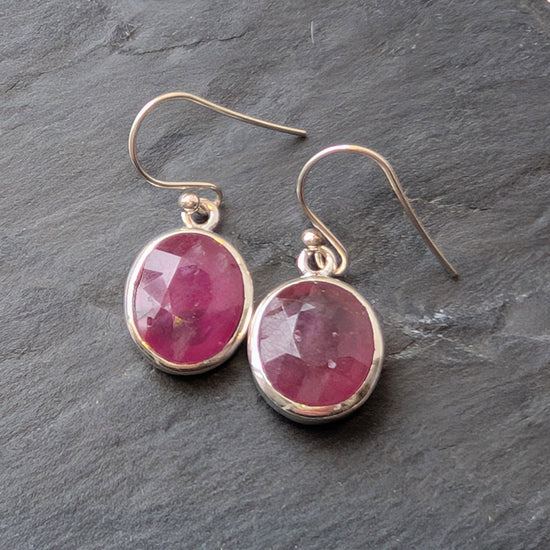 precious sparkle Jewellery Ruby Oval Sterling Silver Earrings