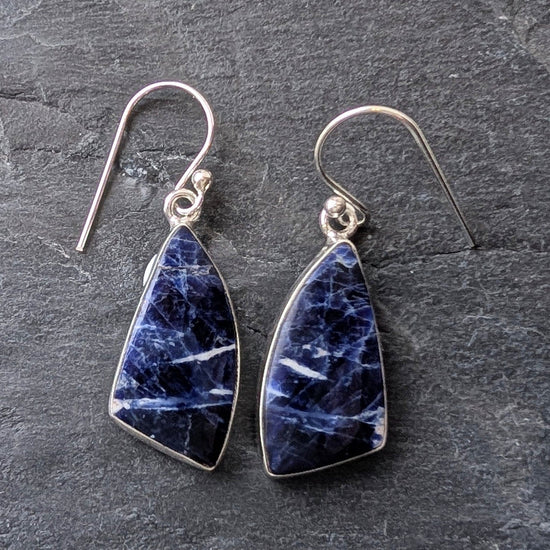 precious sparkle Jewellery Sodalite Freeform Sterling Silver Earrings