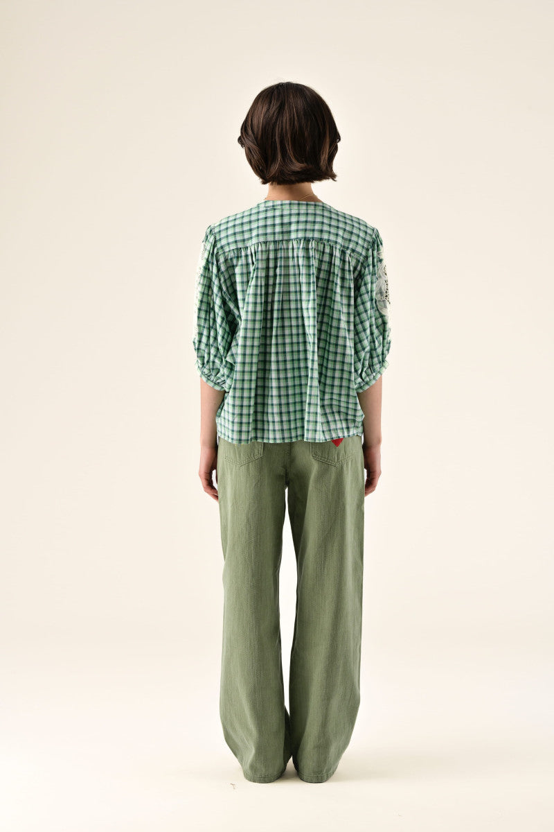 Orfeo Adrian Blouse Green Check - Precious Sparkle