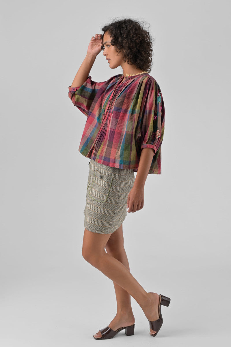 Orfeo Top Mara Multi Check & Sequins - Precious Sparkle