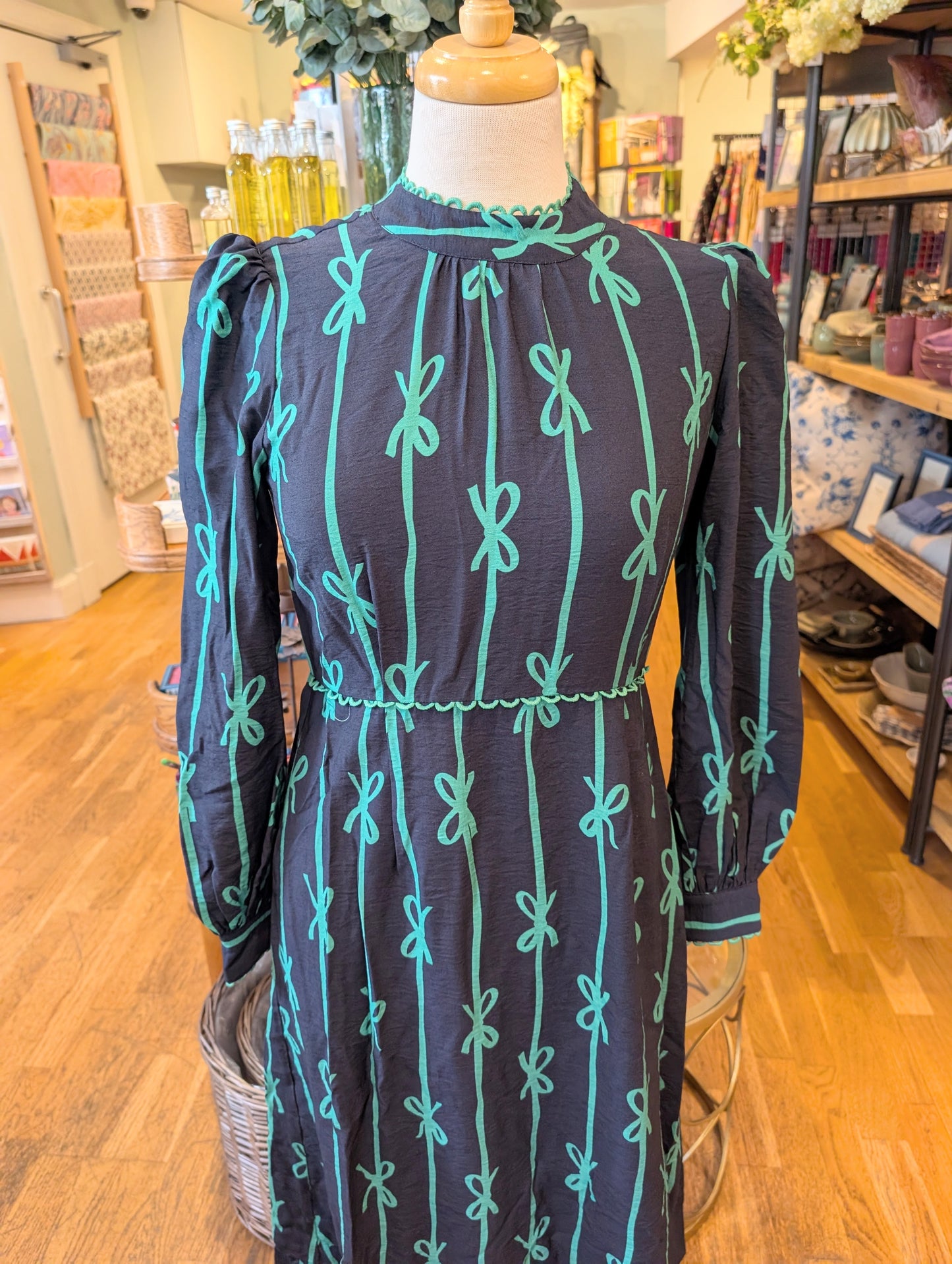 Louche Avon High Neck Midi Dress Navy Bow - Precious Sparkle