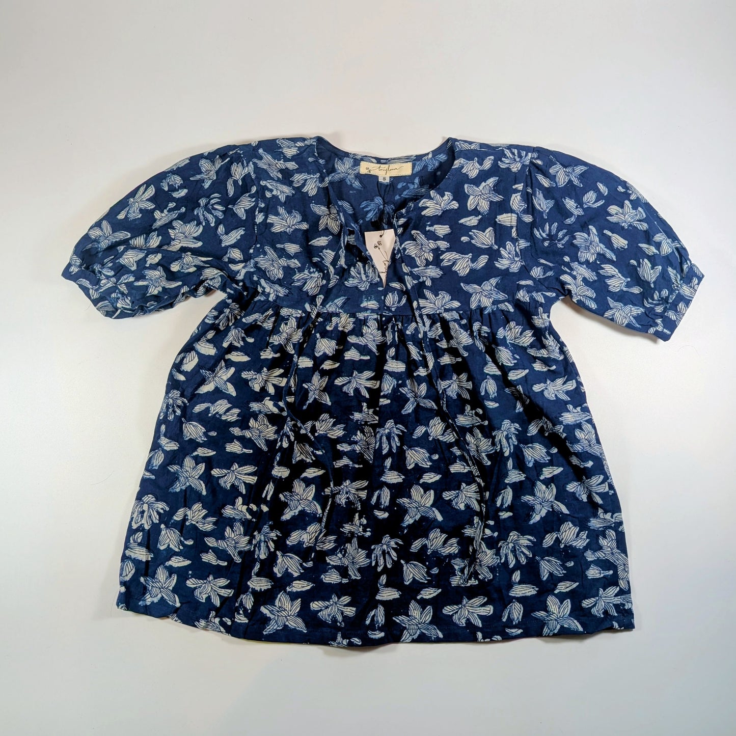 Twinflower Indigo Scattered Flowers Cotton Block Print Blouse - Precious Sparkle