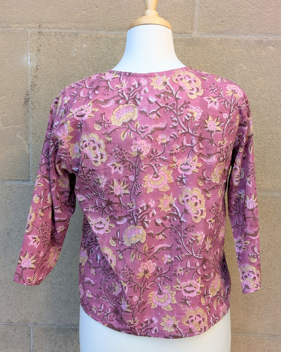Janis Pink & Yellow Floral Block Print Cotton Blouse Short Length - Precious Sparkle