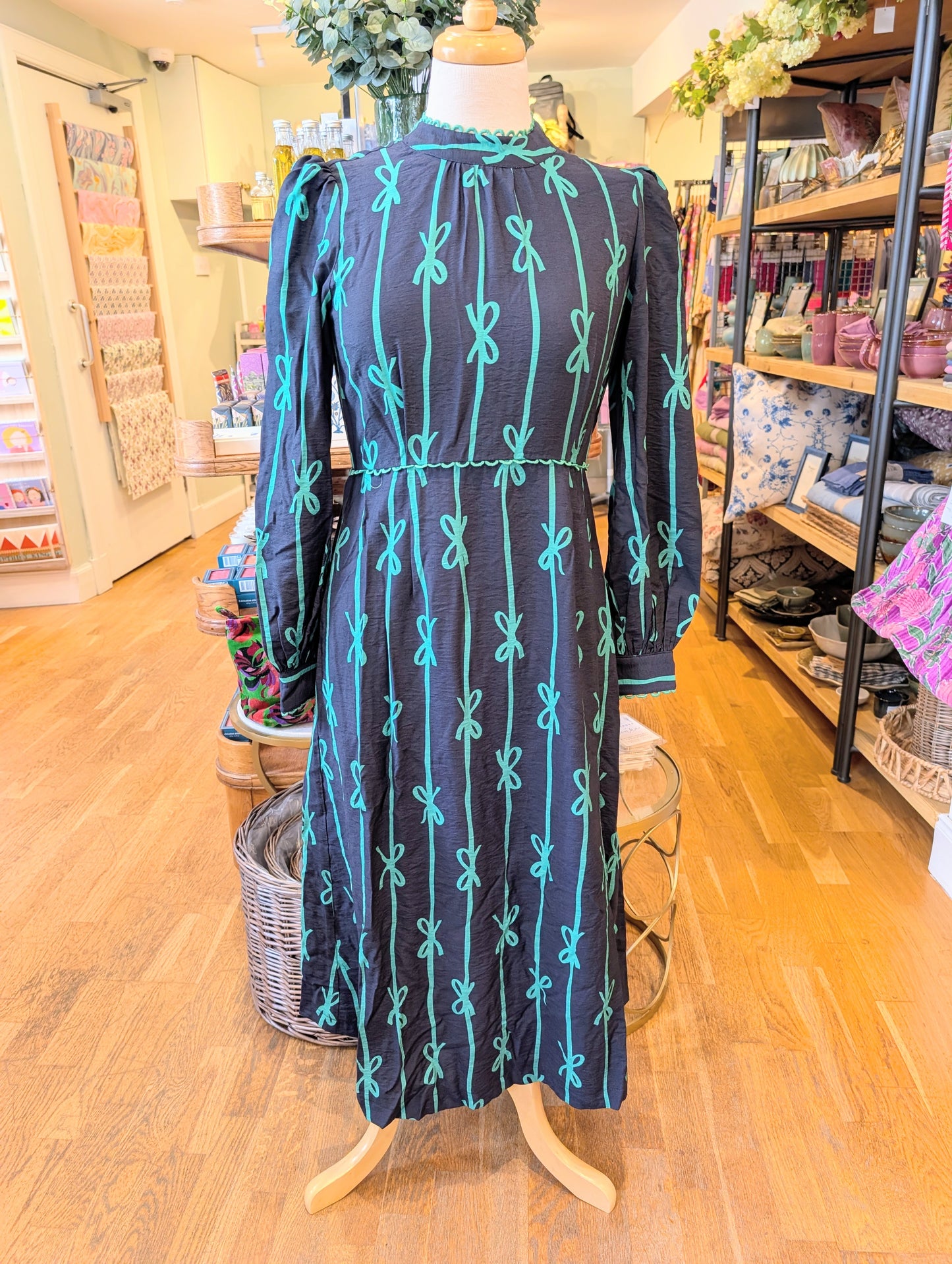 Louche Avon High Neck Midi Dress Navy Bow - Precious Sparkle