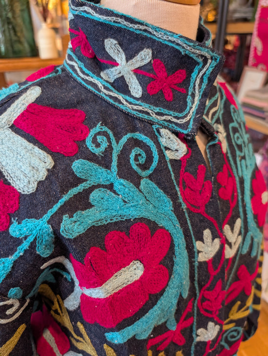 Twinflower Denim Suzani Jacket Fuchsia/Aqua - Precious Sparkle