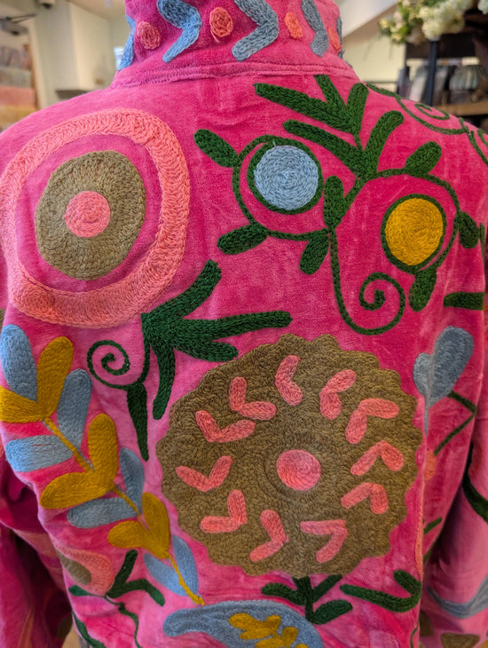 Twinflower Velvet Suzani Jacket Hot Pink - Precious Sparkle