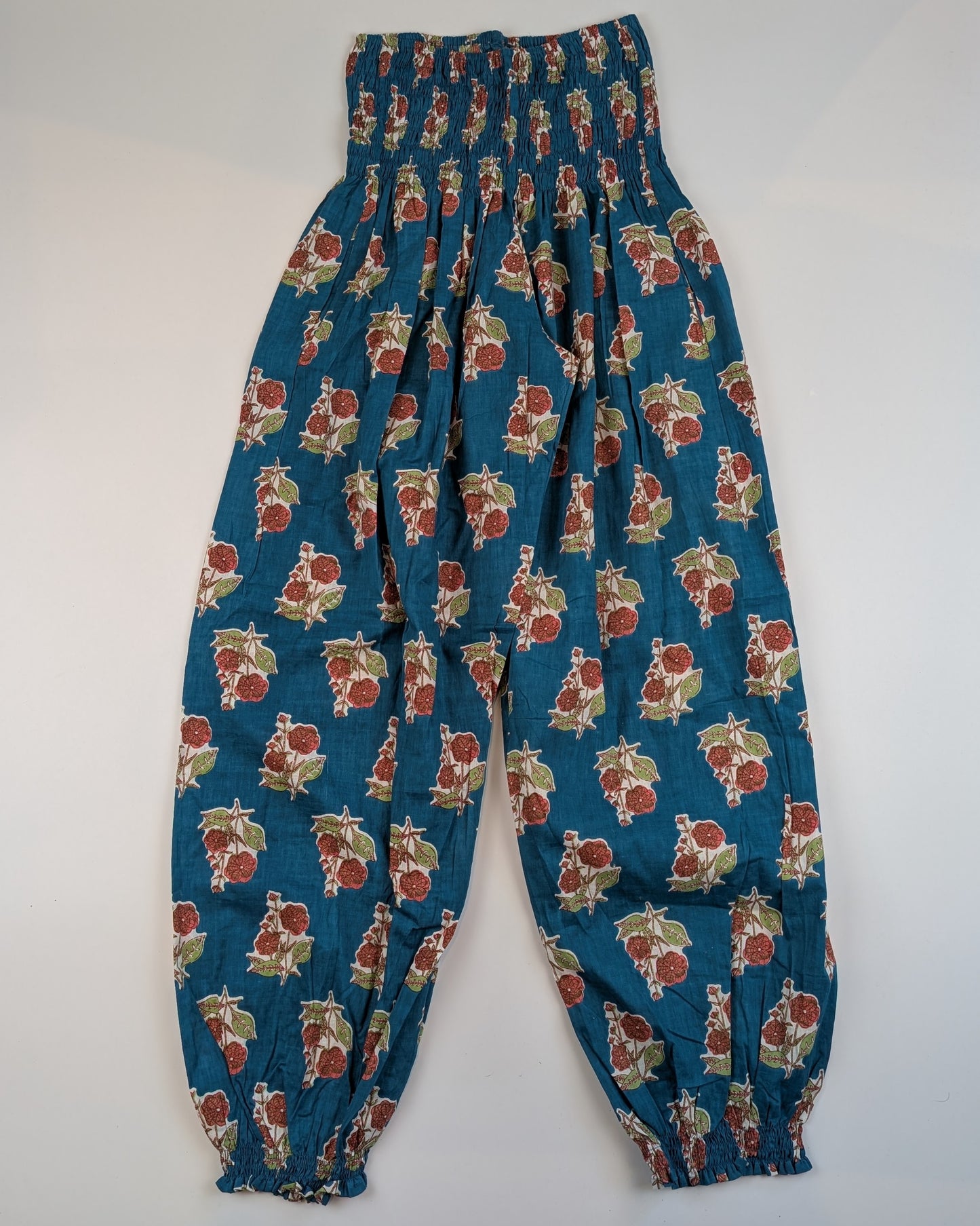 Blue Red Flower Cotton Summer Genie Trousers - Precious Sparkle