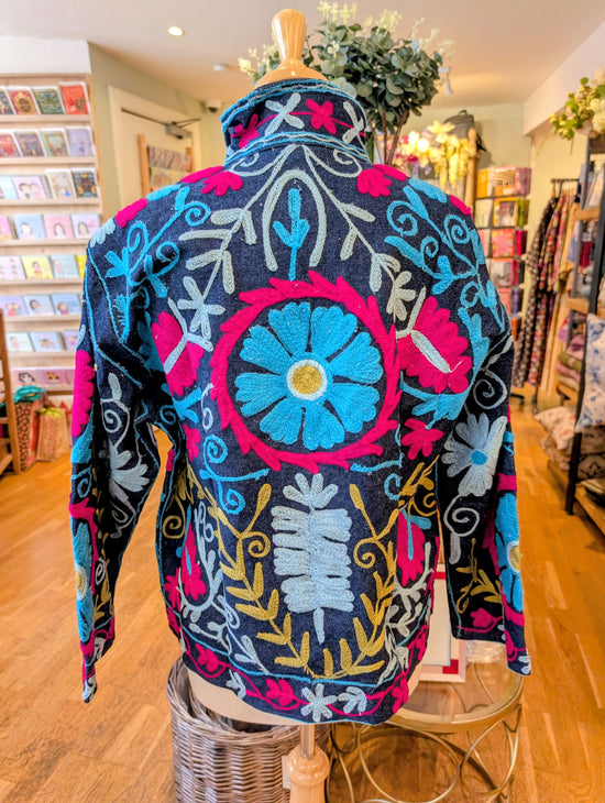 Twinflower Denim Suzani Jacket Fuchsia/Aqua - Precious Sparkle