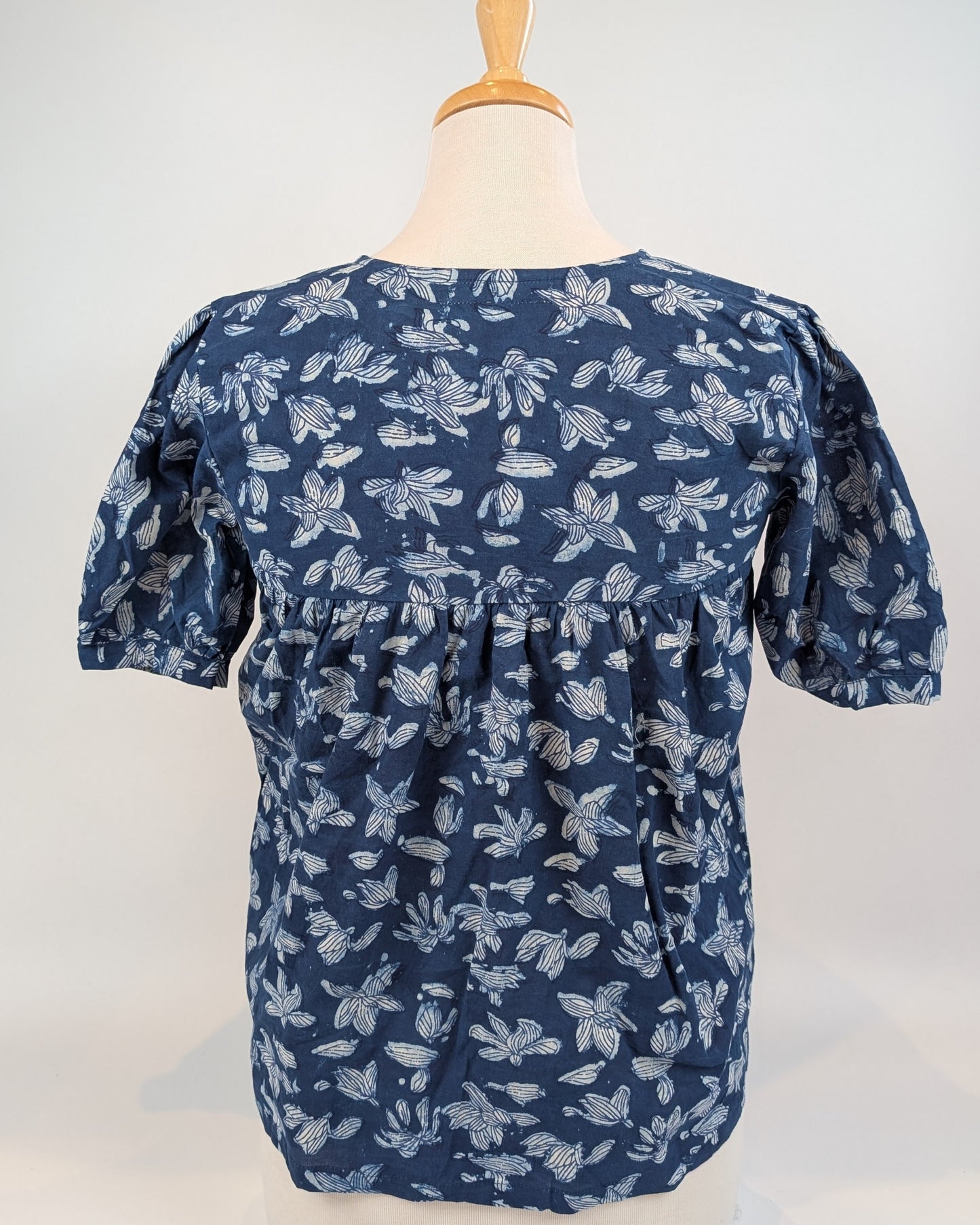 Twinflower Indigo Scattered Flowers Cotton Block Print Blouse - Precious Sparkle