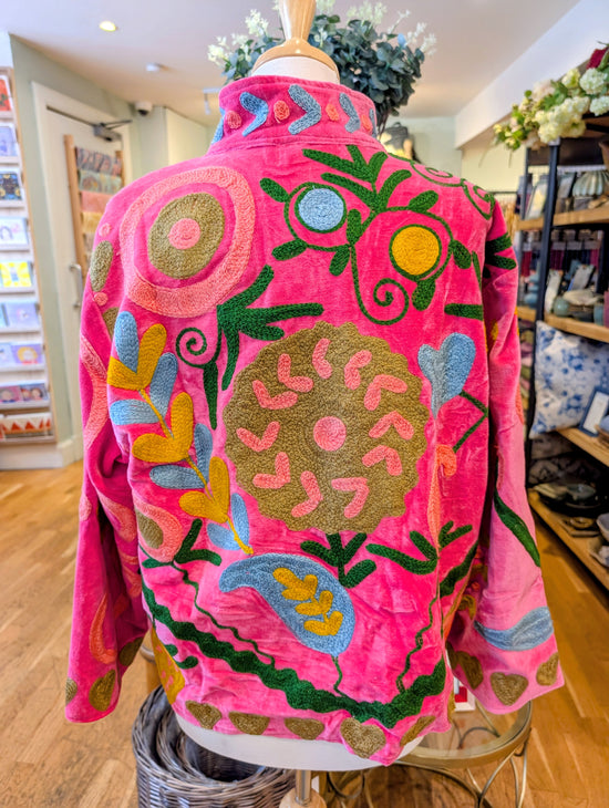 Twinflower Velvet Suzani Jacket Hot Pink - Precious Sparkle