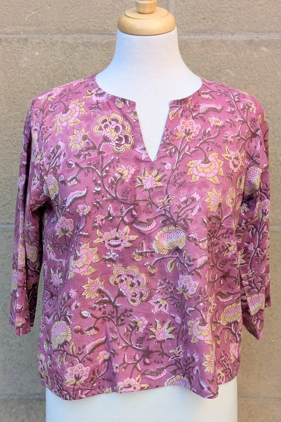 Janis Pink & Yellow Floral Block Print Cotton Blouse Short Length