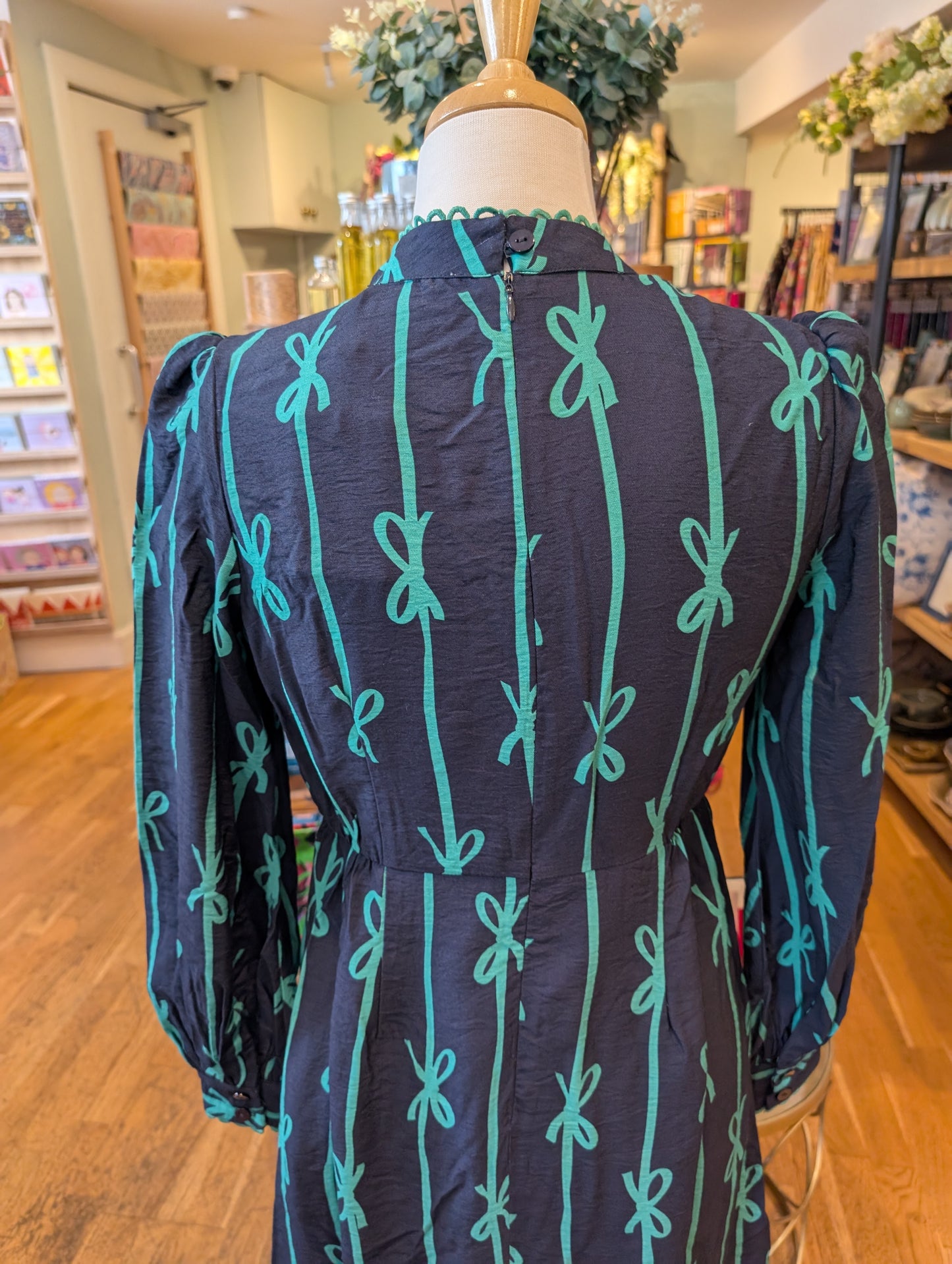 Louche Avon High Neck Midi Dress Navy Bow - Precious Sparkle