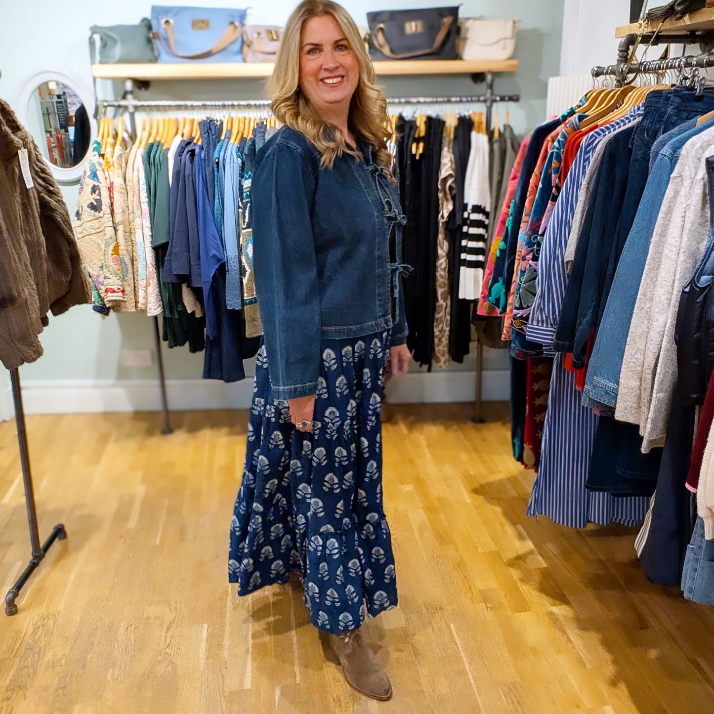 Twinflower Indigo Floral Maxi Skirt - Precious Sparkle