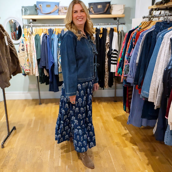 Twinflower Indigo Floral Maxi Skirt - Precious Sparkle