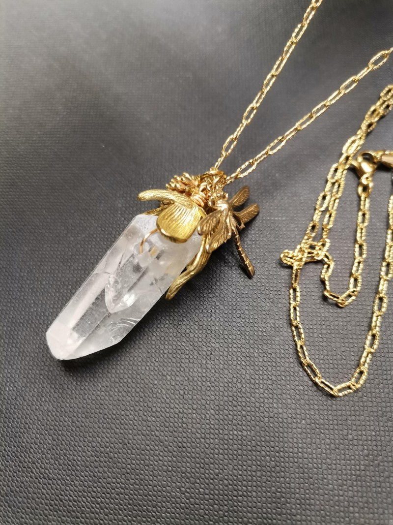 Crystal Quartz Gold Dragonfly Chain - Precious Sparkle