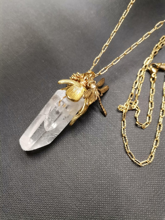 Crystal Quartz Gold Dragonfly Chain - Precious Sparkle